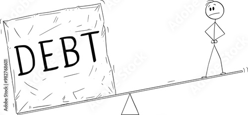Big Debt Problem , Vector Cartoon Stick Figure Illustration