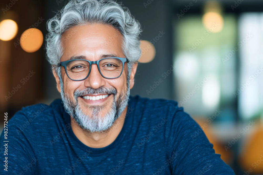 Smiling man with grey hair and beard wearing glasses. Smiling man with grey hair and beard wearing glasses.