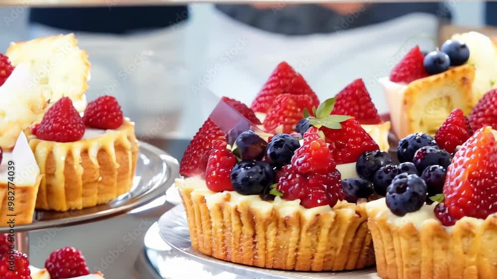 delicious fruit tarts topped with fresh strawberries, raspberries, blueberries, and blackberries, showcasing vibrant and appetizing desserts delicious fruit tarts topped with fresh strawberries, raspberries, blueberries, and blackberries, showcasing vibrant and appetizing desserts