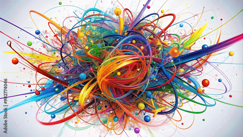 Vibrant colorful scribbles and geometric lines intertwined in a mesmerizing abstract composition on a white background creating a sense of dynamic energy and creative chaos. Vibrant colorful scribbles and geometric lines intertwined in a mesmerizing abstract composition on a white background creating a sense of dynamic energy and creative chaos.