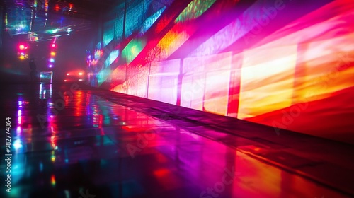 Wallpaper Mural dynamic LED projection screens paired with an abstract light show on stage, creating a visually stunning and creative multimedia performance Torontodigital.ca