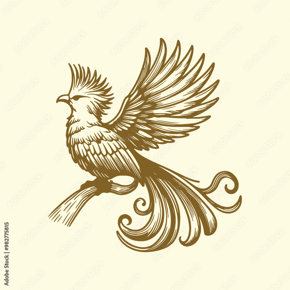 Naklejka premium Bird illustration with golden color