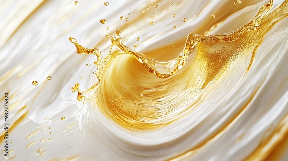 gold oil and olive energy serum swirling in a luxurious texture, blending moisture cream for a radiant cosmetic essence on a white background gold oil and olive energy serum swirling in a luxurious texture, blending moisture cream for a radiant cosmetic essence on a white background