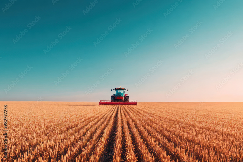 Automated tractors harvesting wheat in a largescale farm, agriculture technology, modern harvesting techniques Automated tractors harvesting wheat in a largescale farm, agriculture technology, modern harvesting techniques