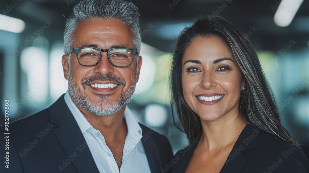 Smiling business man and woman looking at camera. Smiling business man and woman looking at camera.