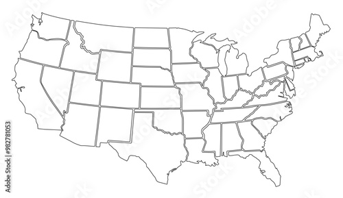 Wallpaper Mural USA outline map isolated on a transparent or white background. Detailed map of the United States with outlined administrative divisions, vector illustration. Torontodigital.ca