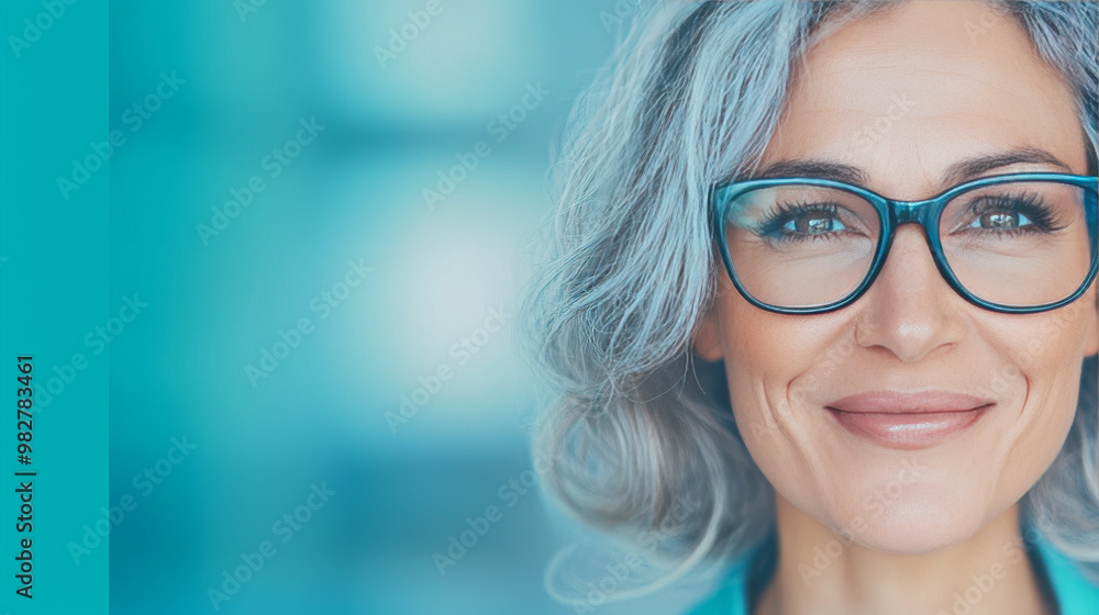 Smiling woman with silver hair and glasses. Smiling woman with silver hair and glasses.