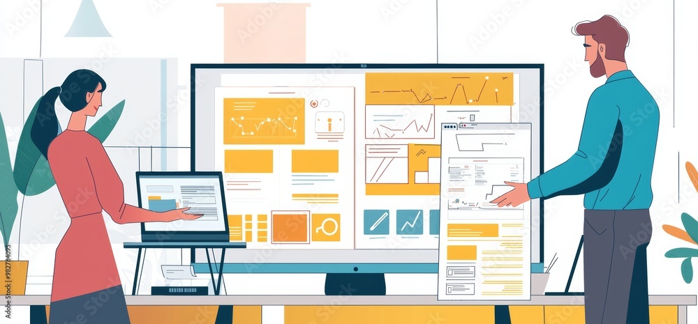 UI and UX design brainstorming session on laptop computer screen of ...