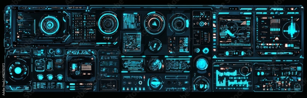 Fototapeta premium Black and white background data and digitally rendered computer interface