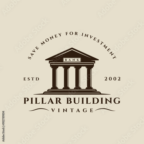 pillar building for bank logo vintage vector illustration template icon graphic design. architecture ancient sign or symbol for business or company with retro typography style