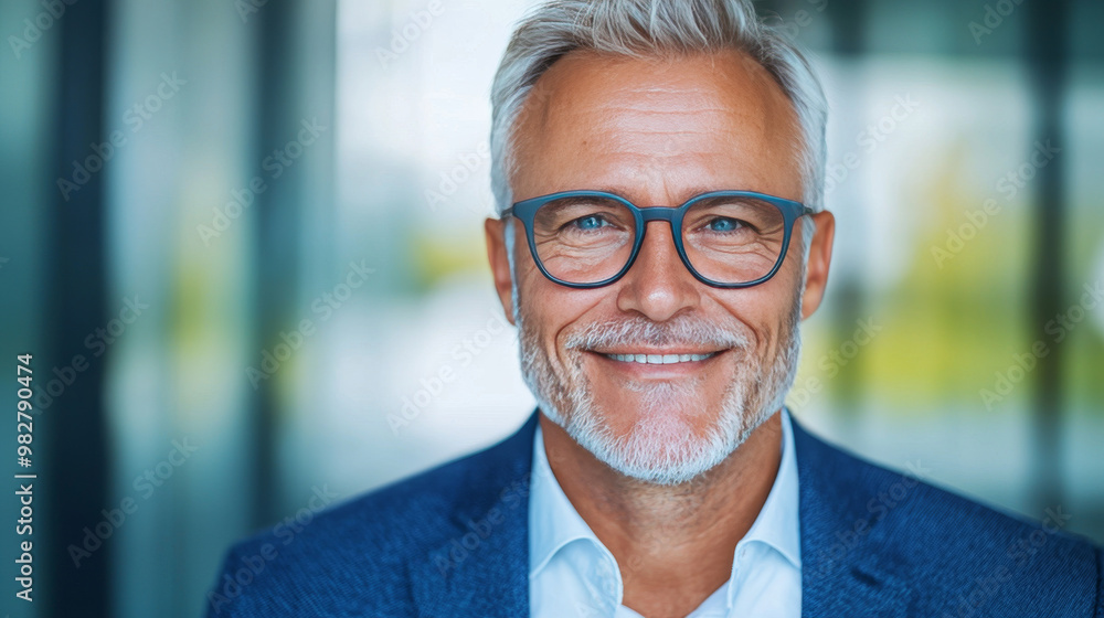 Smiling businessman with grey hair in a blue suit Smiling businessman with grey hair in a blue suit
