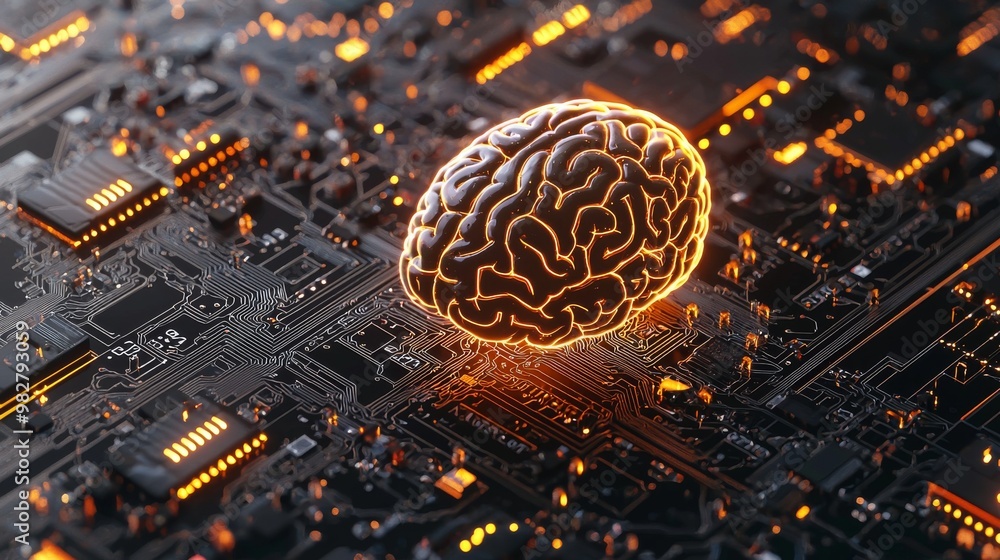 Brain interface with glowing patterns, representing the collaboration between stock and human thought, smart brain, and AI-human brain interface Brain interface with glowing patterns, representing the collaboration between stock and human thought, smart brain, and AI-human brain interface