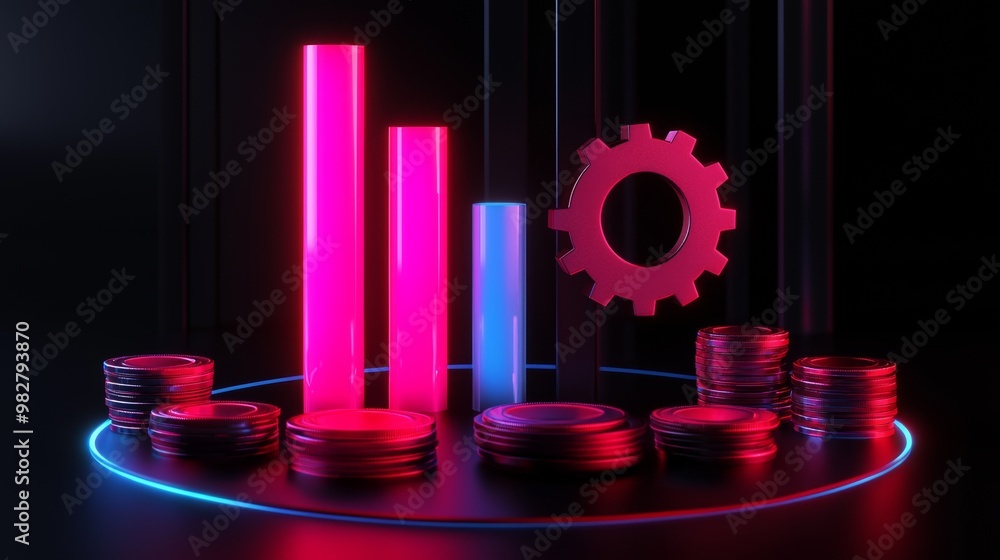 With glowing gears and a round user interface, the background has a futuristic look With glowing gears and a round user interface, the background has a futuristic look