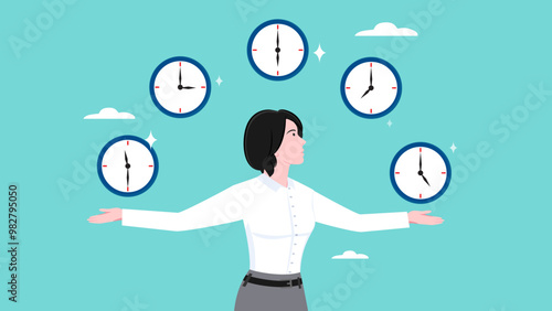 time management, time management techniques for better engagement, time management related to productivity, work effectiveness time, businessman holding several watches at different times