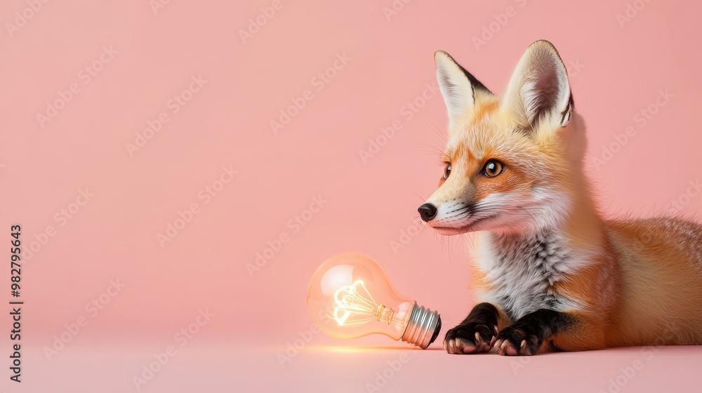 Obraz premium Fox with Light Bulb on Pink Background