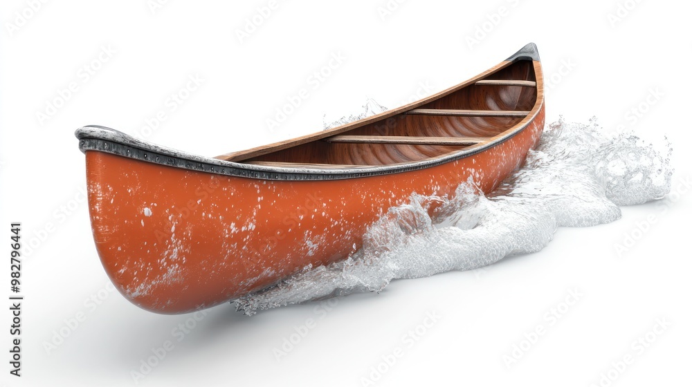 A vibrant orange canoe splashing through water, symbolizing adventure and leisure activities. A vibrant orange canoe splashing through water, symbolizing adventure and leisure activities.