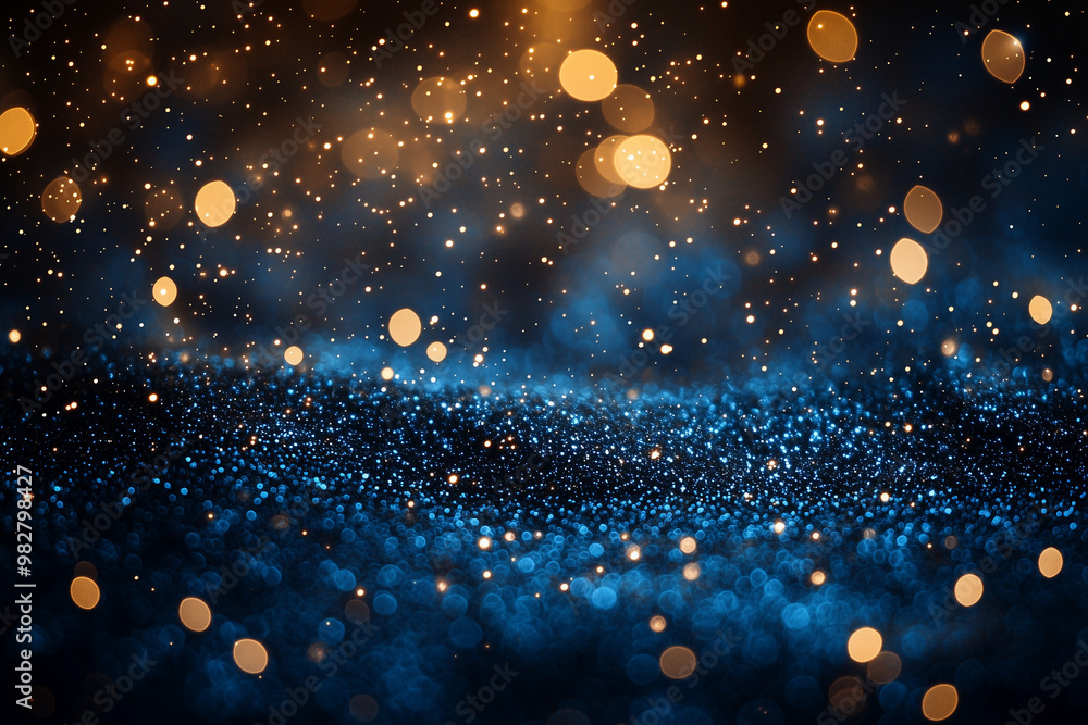 Obraz premium Abstract Blue Glitter Background with Golden Lights