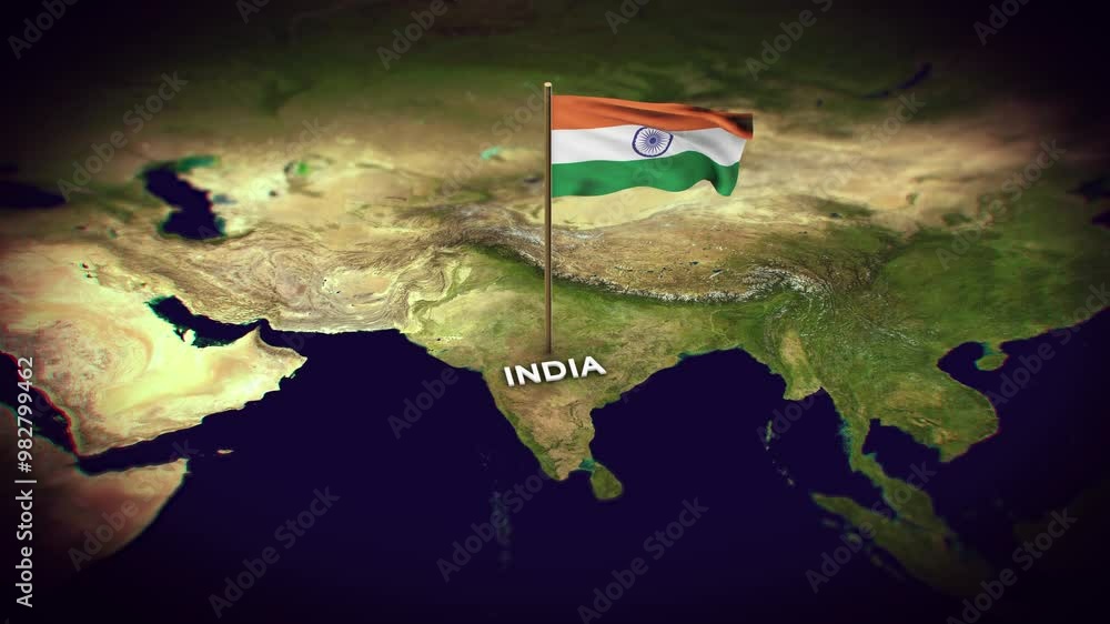 The Flag of India on the World Map, india map with flag 3d animation