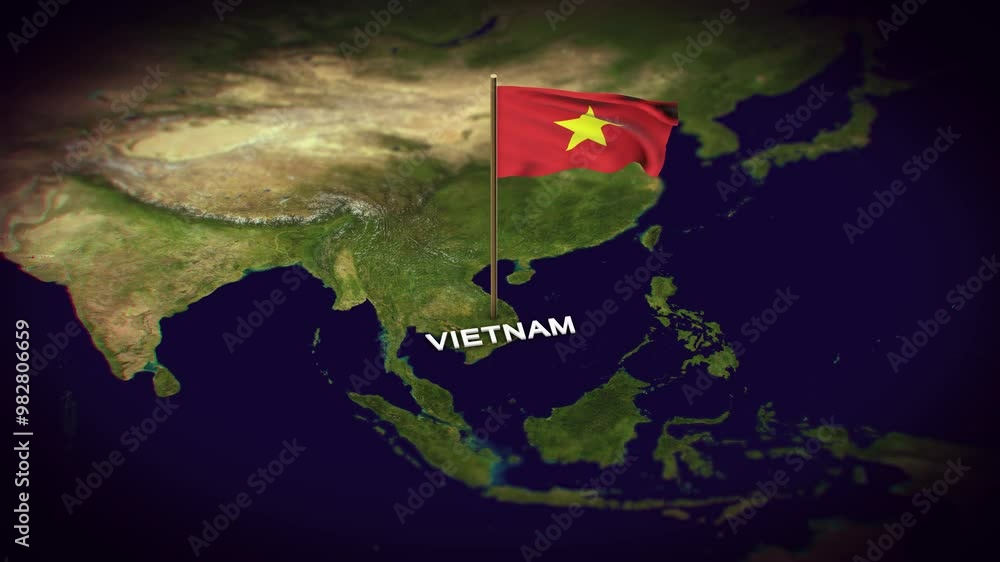 The Flag of Vietnam on the World Map, Vietnam map with flag 3d ...