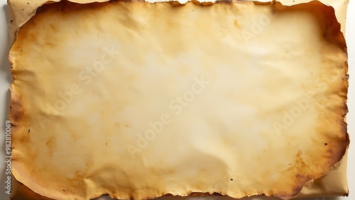 Authentic aged parchment paper with weathered edges, perfect for vintage-themed projects, historical document replicas, and creative designs. photo