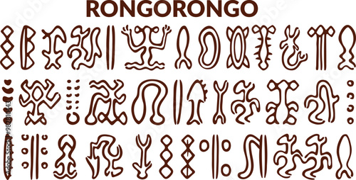 Rongorongo on Easter island  or Rapa Nui. Isolated vector cartoon wooden panel. Undeciphered captions ancient peoples. Ancient gryph with old texts. illustration for computer and board games.