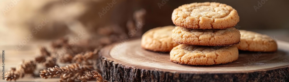 Delicious homemade cookies stacked on a rustic wooden surface, perfect for a cozy treat or festive occasion. Delicious homemade cookies stacked on a rustic wooden surface, perfect for a cozy treat or festive occasion.