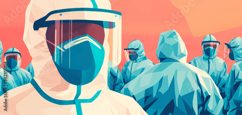 Protective suits healthcare workers medical personnel safety equipment pandemic response colorful background teamwork health care photo