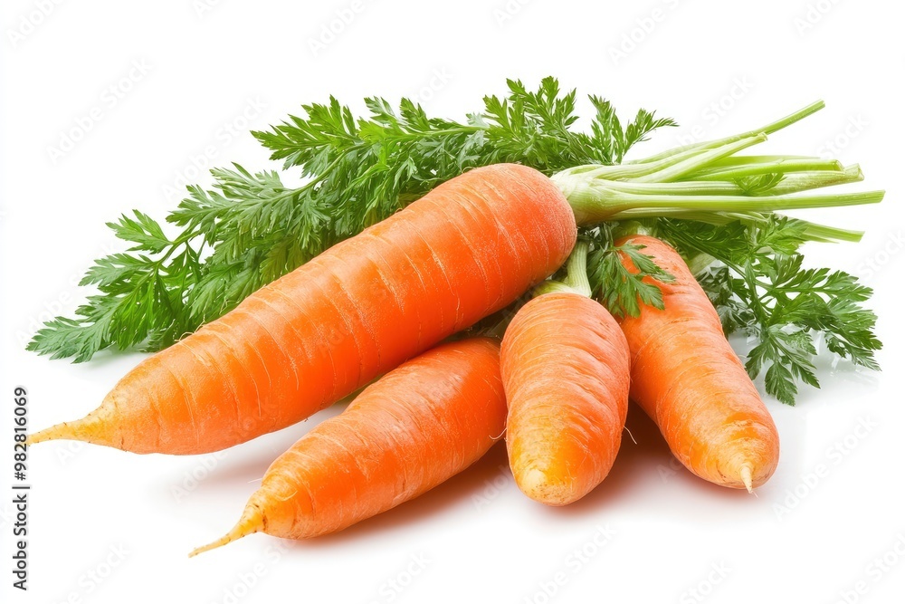 Carrots isolated. Carrot on white background. Four carrots with green leaves. Full depth of field , ai Carrots isolated. Carrot on white background. Four carrots with green leaves. Full depth of field , ai