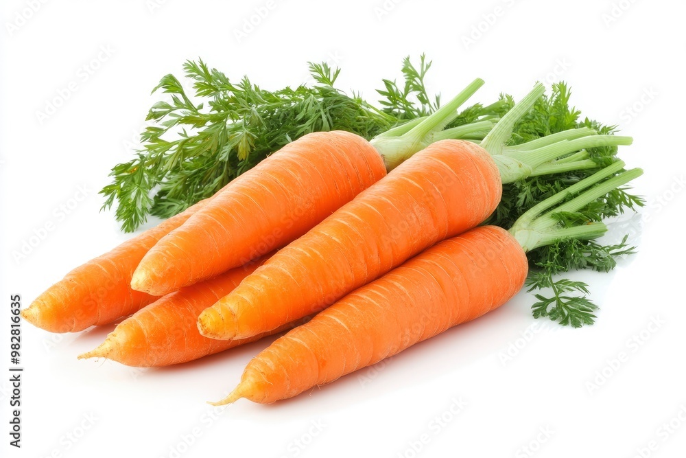 Carrots isolated. Carrot on white background. Four carrots with green leaves. Full depth of field , ai Carrots isolated. Carrot on white background. Four carrots with green leaves. Full depth of field , ai