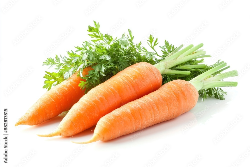 Carrots isolated. Carrot on white background. Four carrots with green leaves. Full depth of field , ai Carrots isolated. Carrot on white background. Four carrots with green leaves. Full depth of field , ai
