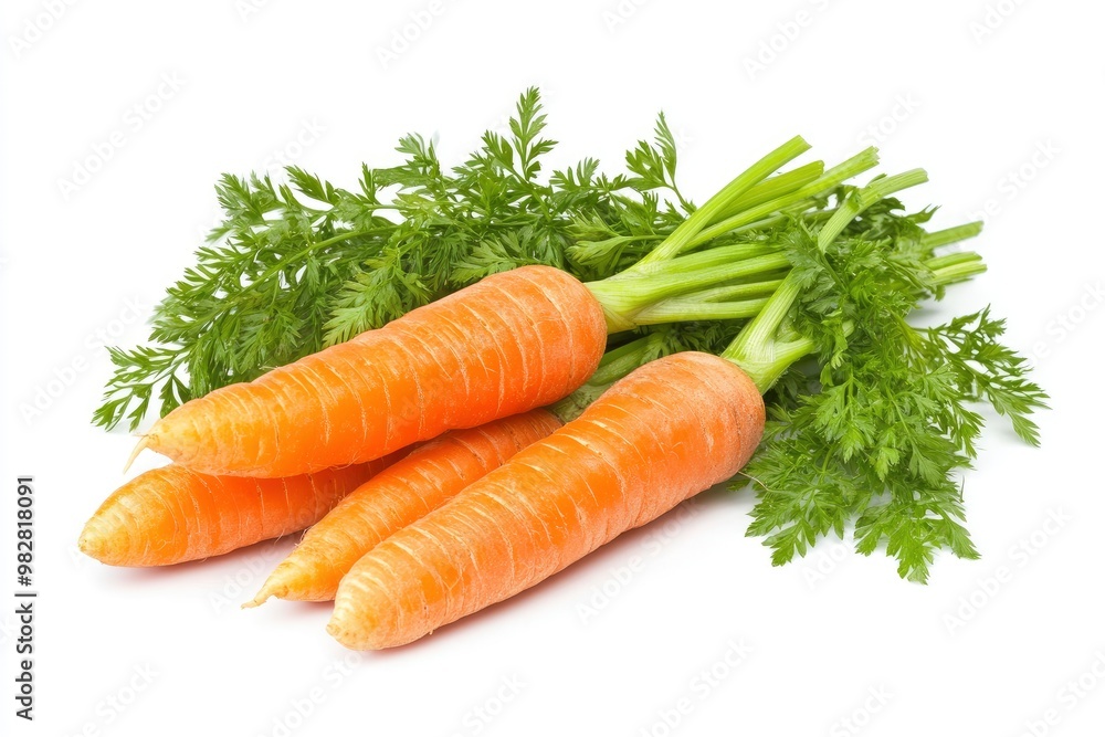 Carrots isolated. Carrot on white background. Four carrots with green leaves. Full depth of field , ai Carrots isolated. Carrot on white background. Four carrots with green leaves. Full depth of field , ai
