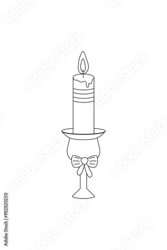 Simple coloring book, candle, new year Christmas black and white, line drawing on white background. photo