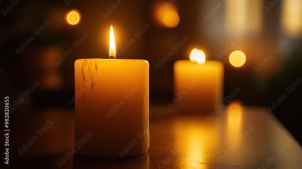 A serene setting with glowing candles, creating a warm and peaceful ambiance. A serene setting with glowing candles, creating a warm and peaceful ambiance.