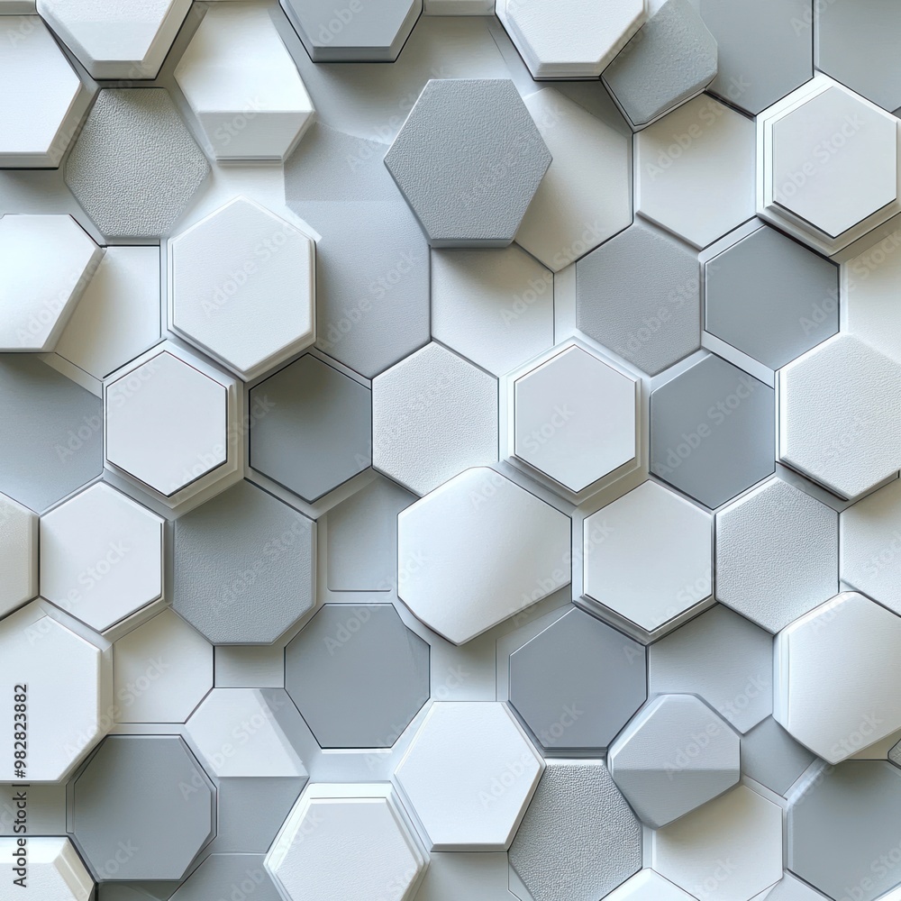 A textured wall featuring hexagonal tiles in varying shades of gray and white. A textured wall featuring hexagonal tiles in varying shades of gray and white.