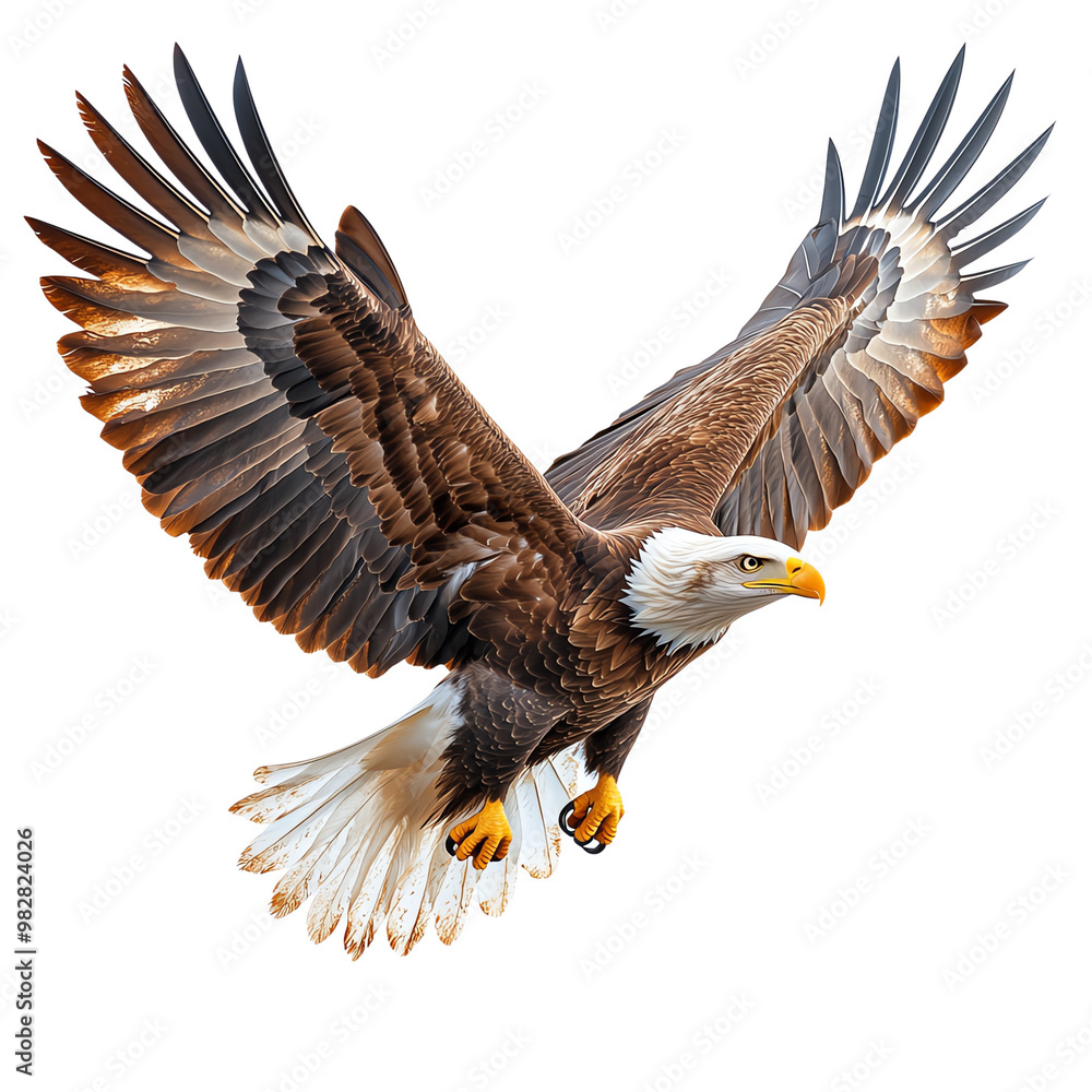 Fototapeta premium Majestic eagle soaring through the sky, showcasing its powerful wings and sharp gaze in a breathtaking display of nature.