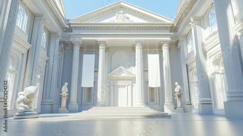 A grand  classical architectural structure with statues and large columns  suggesting a museum or gallery.