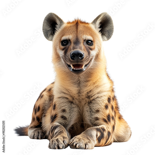 A cheerful hyena with striking spots, showcasing its playful demeanor and unique features in a vibrant composition.