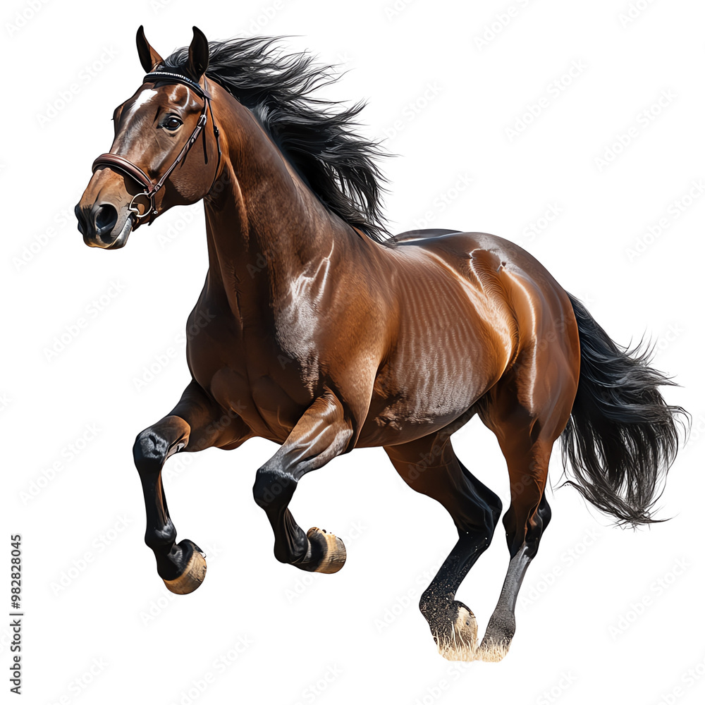 A majestic brown horse running freely, showcasing its strength and grace in motion against a transparent background. A majestic brown horse running freely, showcasing its strength and grace in motion against a transparent background.