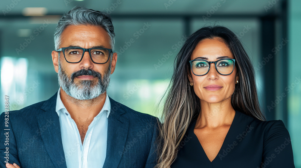 Confident business partners stand side-by-side. Confident business partners stand side-by-side.