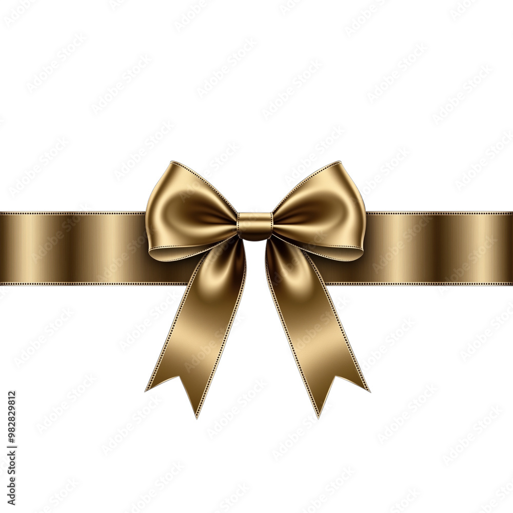 Golden satin ribbon with bow decoration isolated on transparent background Golden satin ribbon with bow decoration isolated on transparent background