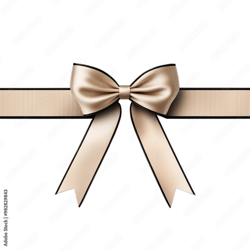 Fototapeta premium Beige satin bow ribbon decoration isolated on transparent background