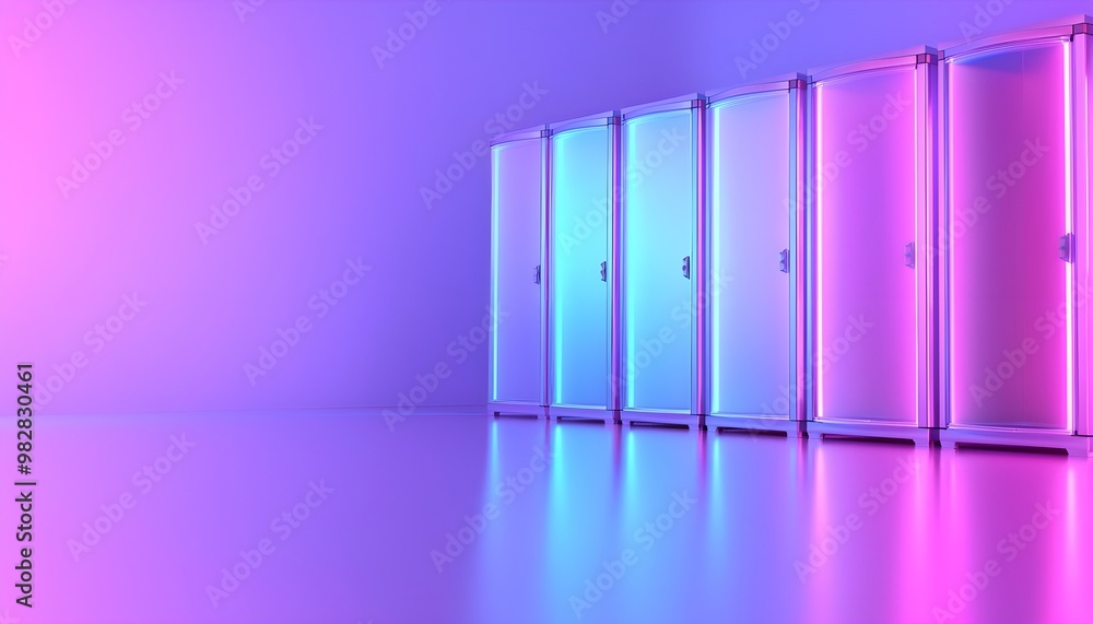 High-tech data center with glass cabinets, sleek and modern design, 3D illustration High-tech data center with glass cabinets, sleek and modern design, 3D illustration