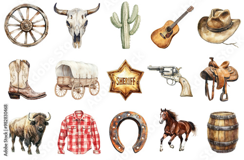 Wild West watercolor set. 