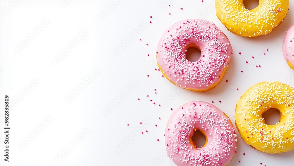 Colorful doughnuts with glaze and sprinkles isolated on background Colorful doughnuts with glaze and sprinkles isolated on background