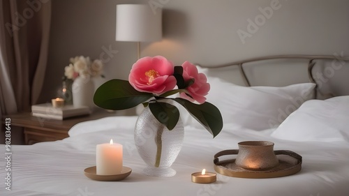 Camellia on the bed