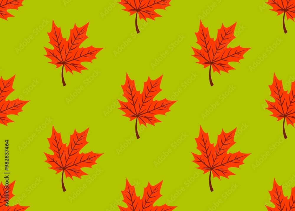 Dry autumn leaves. Pattern with yellow fallen leaves. Orange autumn leaves on a green background. Golden season. Maple leaves. Dry autumn leaves. Pattern with yellow fallen leaves. Orange autumn leaves on a green background. Golden season. Maple leaves.
