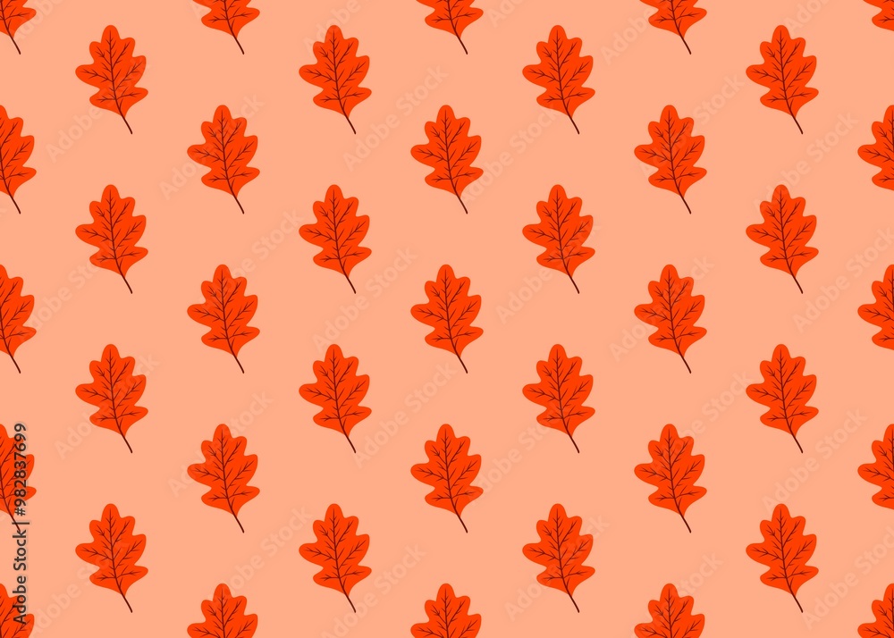 Dry autumn leaves. Seamless pattern with yellow fallen leaves. Orange autumn leaves on a pink background. Golden season. Oak leaves. Dry autumn leaves. Seamless pattern with yellow fallen leaves. Orange autumn leaves on a pink background. Golden season. Oak leaves.