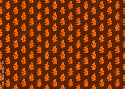 Dry autumn leaves. Pattern with yellow fallen leaves. Orange autumn leaves on a brown background. Golden season. Oak leaves.