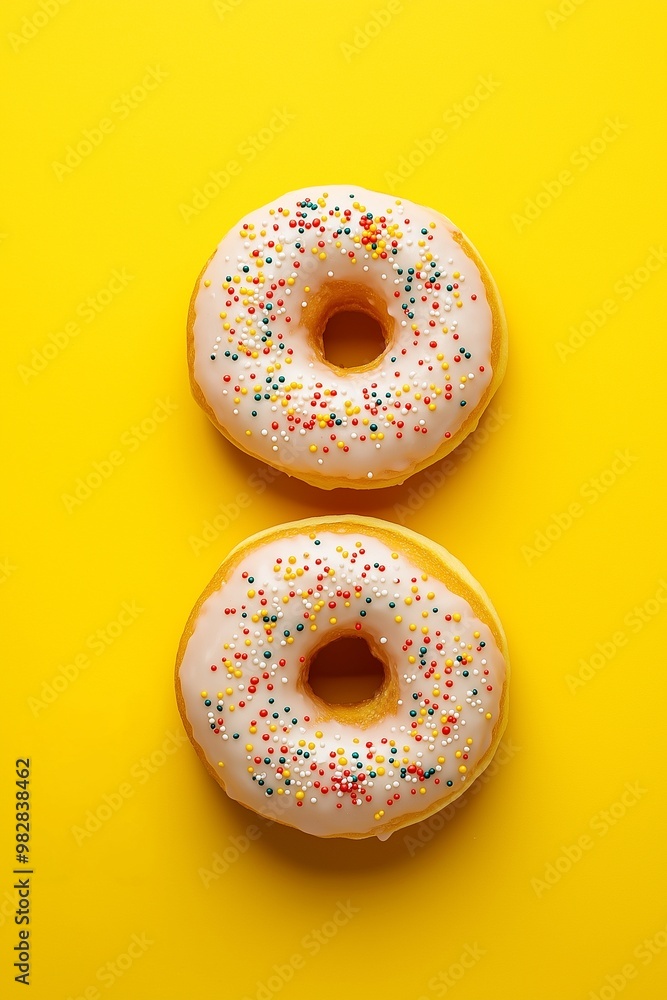 Doughnuts with white glaze and colorful sprinkles Doughnuts with white glaze and colorful sprinkles