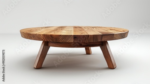 A highly realistic image of an object related to Wooden coffee table – Scandinavian style in a white background design, displayed in a design studio. The scene is well-lit, with natural light 